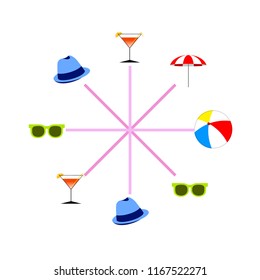 beach umbrella ball sunglasses cocktail hat beach holiday vector background