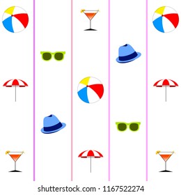 beach umbrella ball sunglasses cocktail hat beach holiday vector background