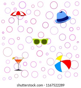 beach umbrella ball sunglasses cocktail hat beach holiday vector background