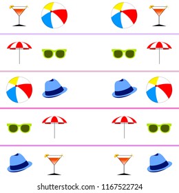 beach umbrella ball sunglasses cocktail hat beach holiday vector background