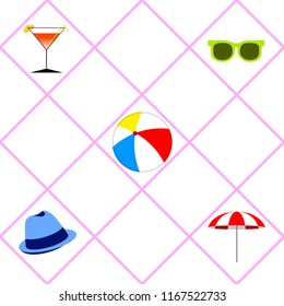 beach umbrella ball sunglasses cocktail hat beach holiday vector background