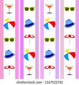 beach umbrella ball sunglasses cocktail hat beach holiday vector background