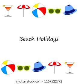 beach umbrella ball sunglasses cocktail hat beach holiday vector background