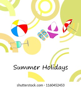 beach umbrella ball swimsuit flip flops cocktail summer holiday vector background