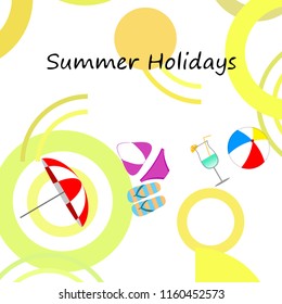 beach umbrella ball swimsuit flip flops cocktail summer holiday vector background