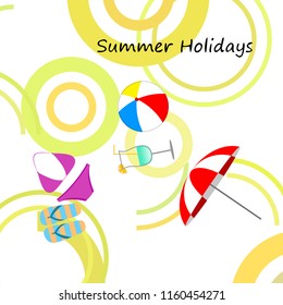 beach umbrella ball swimsuit flip flops cocktail summer holiday vector background