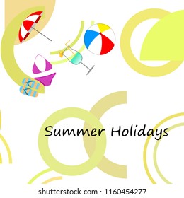 beach umbrella ball swimsuit flip flops cocktail summer holiday vector background