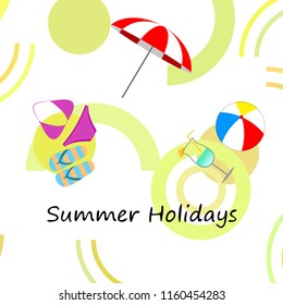 beach umbrella ball swimsuit flip flops cocktail summer holiday vector background