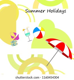 beach umbrella ball swimsuit flip flops cocktail summer holiday vector background