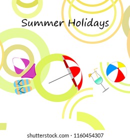 beach umbrella ball swimsuit flip flops cocktail summer holiday vector background
