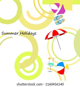 beach umbrella ball swimsuit flip flops cocktail summer holiday vector background