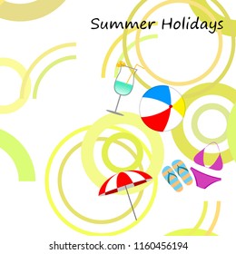 beach umbrella ball swimsuit flip flops cocktail summer holiday vector background