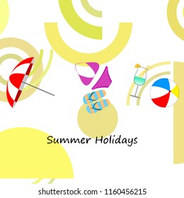 beach umbrella ball swimsuit flip flops cocktail summer holiday vector background