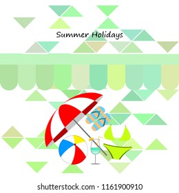 beach umbrella ball swimsuit flip flops cocktail