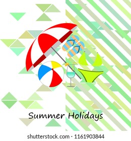 beach umbrella ball swimsuit flip flops cocktail