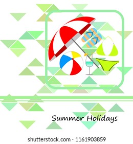 beach umbrella ball swimsuit flip flops cocktail