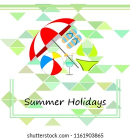 beach umbrella ball swimsuit flip flops cocktail