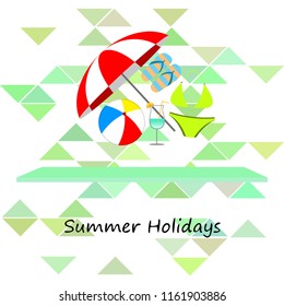beach umbrella ball swimsuit flip flops cocktail