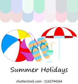 beach umbrella ball swimsuit flip flops cocktail e