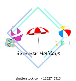 beach umbrella ball swimsuit flip flops cocktail summer holiday vector background