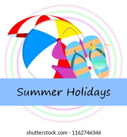 beach umbrella ball swimsuit flip flops cocktail summer holiday vector background