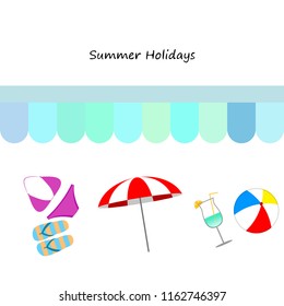 beach umbrella ball swimsuit flip flops cocktail summer holiday vector background