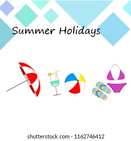 beach umbrella ball swimsuit flip flops cocktail summer holiday vector background