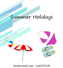 beach umbrella ball swimsuit flip flops cocktail summer holiday vector background