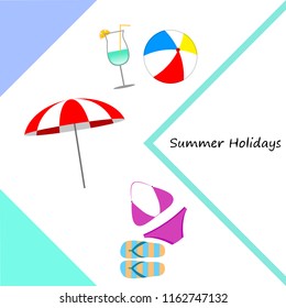 beach umbrella ball swimsuit flip flops cocktail summer holiday vector background