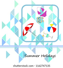 beach umbrella ball swimsuit flip flops cocktail summer holiday vector background