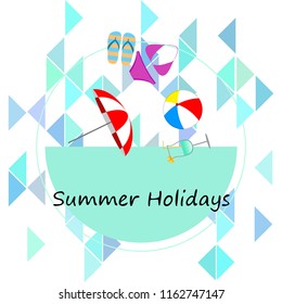 beach umbrella ball swimsuit flip flops cocktail summer holiday vector background