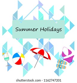beach umbrella ball swimsuit flip flops cocktail summer holiday vector background