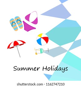 beach umbrella ball swimsuit flip flops cocktail summer holiday vector background