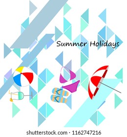 beach umbrella ball swimsuit flip flops cocktail summer holiday vector background