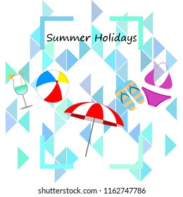 beach umbrella ball swimsuit flip flops cocktail summer holiday vector background