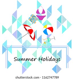 beach umbrella ball swimsuit flip flops cocktail summer holiday vector background