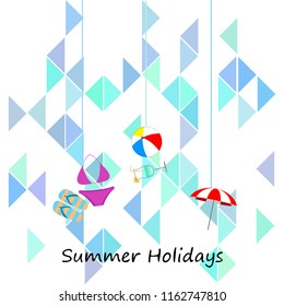 beach umbrella ball swimsuit flip flops cocktail summer holiday vector background