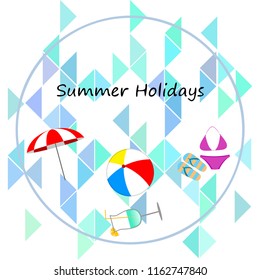 beach umbrella ball swimsuit flip flops cocktail summer holiday vector background