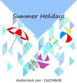 beach umbrella ball swimsuit flip flops cocktail summer holiday vector background