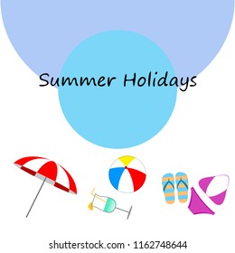 beach umbrella ball swimsuit flip flops cocktail summer holiday vector background