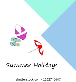 beach umbrella ball swimsuit flip flops cocktail summer holiday vector background