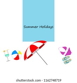 beach umbrella ball swimsuit flip flops cocktail summer holiday vector background
