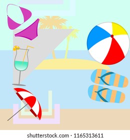 beach umbrella ball swimsuit flip flops cocktail f