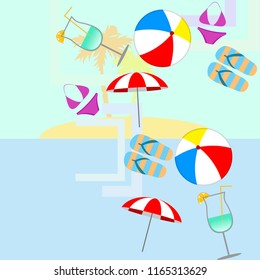 beach umbrella ball swimsuit flip flops cocktail f