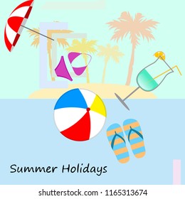 beach umbrella ball swimsuit flip flops cocktail f
