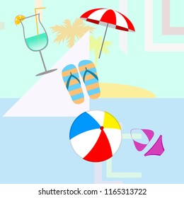 beach umbrella ball swimsuit flip flops cocktail f