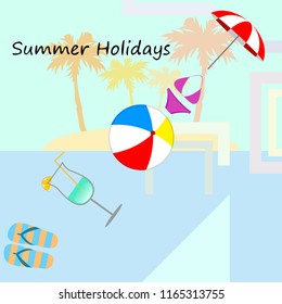 beach umbrella ball swimsuit flip flops cocktail f