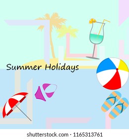 beach umbrella ball swimsuit flip flops cocktail f