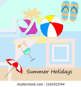 beach umbrella ball swimsuit flip flops cocktail f