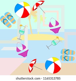 beach umbrella ball swimsuit flip flops cocktail f